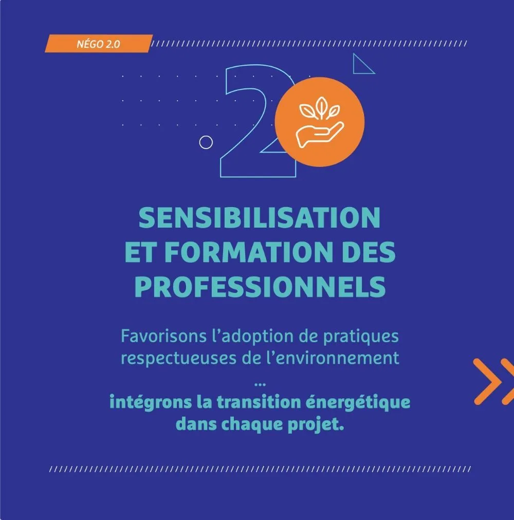 Slide 2 : « Sensibilisation et formation des professionnels », intégrer la transition énergétique dans chaque projet.